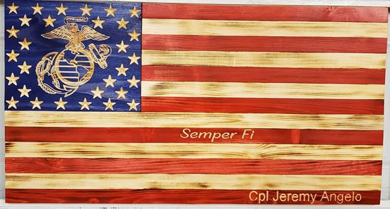 Carved Rustic Wooden Marine Corps Flag